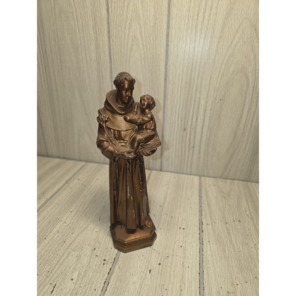 Vintage Brass Bronze? Saint Anthony Child Jesus Statue Religious Figurine 9"